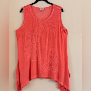 Avenue Coral Pink Floral Sleeveless Embroidered Tank Size 14/16